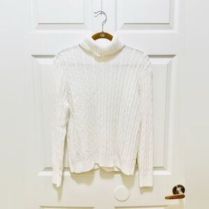 Womens Turtleneck Sweater Cable Knit Size M White Jeanne Pierre